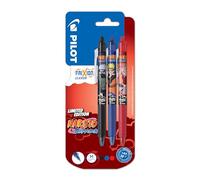 Pilot x Naruto - 3 bolígrafos FriXion Ball Clicker, negro, azul, rojo, bolígrafos borrables, edición limitada Naruto Shipudden, bolígrafos retráctiles, punta media