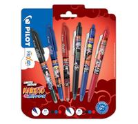 Pilot x NARUTO - Juego de 3 FriXion Ball + 3 FriXion Ball Clicker - Bolígrafos borrables - Edición limitada Naruto Shipudden - Bolígrafos recargables - Negro, Azul, Rojo - Punta media