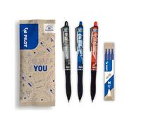 PILOT x ONE PIECE - Caja de 3 Frixion Ball Plus, Negro, Azul, Rojo + 1 Set de 3 Recambios Azules + 4 Stickers - Bolígrafos Borrables - Edición Limitada One Piece - En plástico reciclado - Punta Media