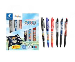 PILOT x ONE PIECE - Estuche de coleccionista de 3 Frixion Ball + 3 FriXion Ball Plus + 4 Stickers - Bolígrafos borrables - Edición limitada One Piece - Recargables - Negro, Azul, Rojo - Punta media