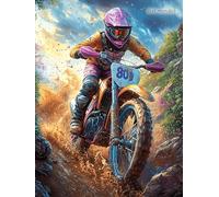 Piloto de Motocross en la Pista de Tierra Puzzles 500 Piezas Estera Portátil Mitos de Cuento de Hadas Rompecabezas para Adultos Desafío Intelectual Aliviar Estrés Decoración Hogar 3D 500 PCS