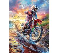 Piloto de Motocross en Pista de Tierra Puzzle 500 Piezas Obra De Arte 3D Mitos fantásticos Rompecabezas para Hombres Y Mujeres Desafío Intelectual Estera Portátil DIY Moderno 500 PCS