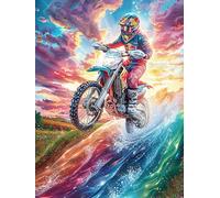 Piloto de Motocross en una Pista arcoíris Rompecabezas 1000 Piezas Cartón para Principiantes Sueño Mágico de Ciencia Ficción Días Lluviosos Tiempo Libre En Casa para Reyes Magos Detalle De Cumpleaños