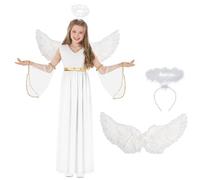 PILUZEAT Disfraz ángel Niños Niña con alas Blanco Vestido Angelito para Halloween Navidad Carnaval Año Nuevo Cosplay Mascarada Fiesta de Cumpleaños 110-160 CM