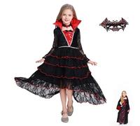 PILUZEAT Disfraz de Vampiro Halloween para NiñOs Niñas Vestido Gótico de Reina Drácula Real Carnaval Cosplay Mascarada Fiesta de Cumpleaños 110-150 CM