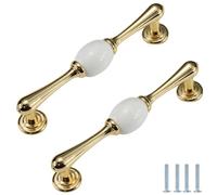 PILYON Puerta De Gabinete Manija 2 Piezas Manija De Porcelana Oro Estilo Chino Perilla De Puerta De Armario Y Manija Perilla De Puerta De Cajón De Gabinete,128mm Porcelana Blanca