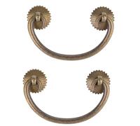 PILYON Tiradores De Arco Para Armario Tirador De Bronce Chino 2Piezas Herrajes Para Muebles Antiguos Tirador De Cajón Anillo Colgante Tirador Sólido Distancia Del Agujero De 65mm Color Bronce