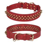Pimaodog Collar de perro con tachuelas, collar ajustable de cuero suave para cachorros para perros pequeños y medianos, Bulldog Pitbull Mastiff Poodle Boxer (XS, rojo)