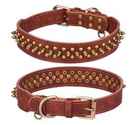 Pimaodog Collar de perro con tachuelas, collar ajustable de cuero suave para cachorros para perros pequeños y medianos, Bulldog Pitbull Mastiff Poodle Boxer (L, marrón)