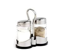 Pimentero y salero APS "Economic", 2 piezas con recipiente de acero inoxidable Pimentero y salero, recipiente de cristal transparente con tapa de acero inoxidable y tapón de rosca, 8 x 4 cm, 13 cm de altura