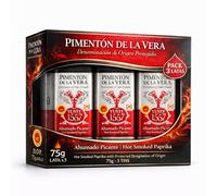 Pimentón de la Vera Ahumado Picante, Denominación Origen Protegida, Pimentón Yuste 1557, Producido en Extremadura, Ideal para guisos, carnes, salsas, embutidos y platos tradicionales, 3 botes de 75 gr