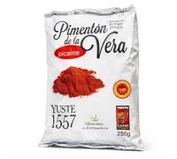 Pimentón de la Vera Ahumado Picante, Denominación Origen Protegida, Pimentón Yuste 1557, Producido en Extremadura, Ideal para guisos, carnes, salsas y platos tradicionales, 1 bolsa de 250 gr
