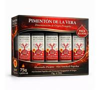 Pimentón de la Vera Ahumado Picante, Denominación Origen Protegida, Pimentón Yuste 1557, Producido en Extremadura, Ideal para guisos, carnes, salsas, embutidos y platos tradicionales, 6 botes de 75 gr