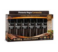Pimienta Negra Carmencita en grano, Formato molinillo gigante, Para moler al momento y potenciar el sabor debplatos con un toque aromático, cálido y ligeramente picante, Contiene 6 unidades de 190 g
