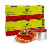Pimiento rojo asado en tiras, Pimientos en tiras en lata, ingrediente estrella de la dieta mediterránea, Peso Neto por lata 80 gr, Peso escurrido 60 gr, Pack de 6 latas de 80 gr