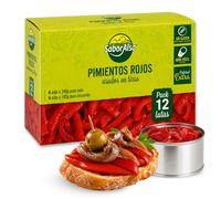 Pimiento rojo asado en tiras, Pimientos en tiras en lata, ingrediente estrella de la dieta mediterránea, Peso Neto por lata 80 gr, Peso escurrido 60 gr, Pack de 12 latas de 80 gr