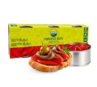Pimiento rojo asado en tiras, Pimientos en tiras en lata, ingrediente estrella de la dieta mediterránea, Peso Neto por lata 80 gr, Peso escurrido 60 gr, Pack de 3 latas de 80 gr