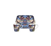 Pimpernel Juego de Taza y Bandeja Azul Strawberry Thief, Porcelana, Multicolor, 3 Count (Pack of 1)