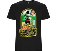 Pimponeti_ART Camiseta Astur Wars - Souvenir Asturias - Diseño Retro Cultura Asturiana - Camiseta Negra Algodón Grueso 190 g/m² - Unisex Adulto S a 5XL (FR/ES, Letras, XXL, Regular, Regular)