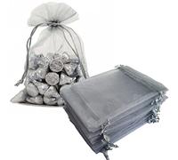 Pimuza 100 bolsas de regalo de 5 x 7 pulgadas, color gris, tela transparente de malla de organza, cinta de satén con cordón, tul transparente brillante, bolsa de joyería para baby shower, regalo de