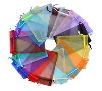 Pimuza 50 Bolsas de Regalo de 10 x 15 cm, Tela de Tul Transparente de Organza, Bolsa de Cordon Blanco, S, Colores Varios