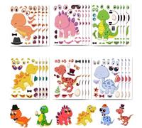 PIMXL 24Hojas Pegatinas de Dinosaurios, Recompensas para Hacer Caras, Actividad Creativa para Fiestas y Regalos Haz tus propias hojas de adhesivos, Pegatinas de recompensa, regreso a la escuela