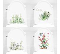 PIMXL Pegatinas para Tapa de Inodoro - Juego de 4 Pegatinas Decorativas para Inodoro, Patrón de Hojas y Flores Verdes, Pegatinas para baño, decoración de Pared 3D para Inodoro, baño, WC