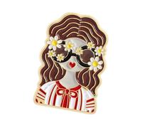 Pin artístico de cabeza de niña vintage esmaltada de dibujos animados de aleación de zinc, accesorio de moda coleccionable, accesorio de moda único para entusiastas de la historia, talla única, como
