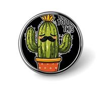 Pin/broche redondo con la inscripción "Cactus Can't Touch This" (No puedes tocar este cactus), elegante, de aluminio decorativo para ropa, mochilas y sombreros.