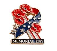 Pin conmemorativo del Día de los Caídos, broche de metal patriótico con superficie esmaltada en forma de flor, para soldado caído, tributo resistente al desgaste, antioxidante, accesorio de solapa de