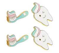 Pin Creativo Diseño de Diente y Cepillo, 4 Piezas, Aleación | Broche Adorable y Ligero, para Ropa y Cintas Estilo Cartel para Dentistas, Mujeres, Fiestas