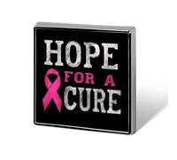 Pin cuadrado con el lema "Esperanza para una cura" contra el cáncer de mama, insignia o botón decorativo de aluminio elegante para mochilas y sombreros.