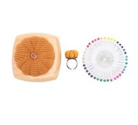 Pin Cushion Kit Pumpkin Shape Wooden Base with Finger Ring Pincushions Sewing Pins for DIY Crafts and Quilting (Ginger yellow)