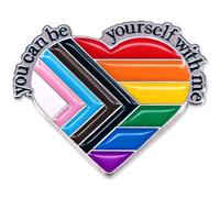Pin de accesorios de orgullo, pin "You Can Be Yourself With Me" con diseño de bandera del orgullo del progreso, arco iris en forma de corazón, accesorios gay bisexuales LGBTQ, insignia gay para