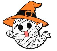 Pin de aleación con diseño festivo de espectros blancos y calabaza, decoración de fiestas de Halloween, joyería divertida para el pecho de Halloween, talla única, como se describe