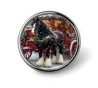 Pin de aleación de aluminio redondo con diseño de carruaje de caballos navideño, copo de nieve, gnomo mágico, nube y estrellas. Broche decorativo para chaquetas, mochilas, sombreros y camisas. Accesor