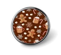 Pin de aleación de aluminio redondo con diseño de pan de jengibre navideño, chocolate caliente, gnomo mágico, nubes, estrellas y diamantes. Broche decorativo para chaquetas, mochilas, sombreros y cami