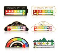 Pin de batería social, 6 piezas Pin Social Battery divertido broche para el estado de ánimo social durante 7 días agujas interactivas de estado de ánimo, batería social para salud mental, Metal
