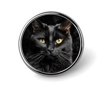 Pin de botón de gato negro sobre fondo negro de 1 pulgada, pines de solapa de metal personalizados, broche redondo ligero, insignias de botón elegantes, pines esmaltados divertidos para camisas