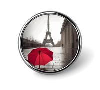 Pin de botón de paraguas rojo de la Torre Eiffel de París, insignias de metal personalizadas, broche redondo clásico, pin esmaltado único, lindo y divertido pin para chaquetas, mochilas, bolsas