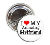 Pin de botón "I Heart Love My Amazing Girlfriend" con texto en inglés "Great Boyfriend Pinback", Metal, Metal