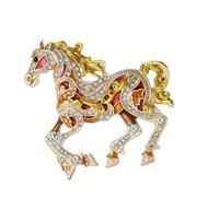 Pin de caballo de diamantes de imitación con detalles esmaltados, elegante detalle de cristal, accesorio de solapa de animal para uso diario, joyería de caballo de dibujos animados, talla única, como