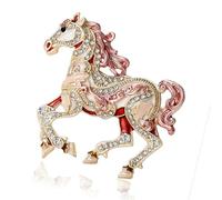 Pin de caballo de diamantes de imitación con detalles esmaltados, elegante detalle de cristal, accesorio de solapa de animal para uso diario, joyería de caballo de dibujos animados, talla única, como