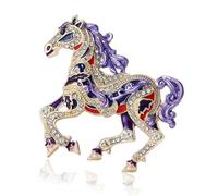 Pin de caballo de diamantes de imitación con detalles esmaltados, elegante detalle de cristal, accesorio de solapa de animal para uso diario, joyería de caballo de dibujos animados, talla única, como