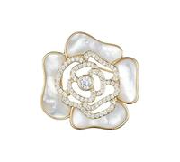 Pin de camelia vintage francés de oro de 14 quilates, delicado diseño de moissanita, broche elegante para abrigos, trajes y estilo femenino, 1, Concha, Moissanita