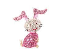 Pin de conejo, alfileres de Pascua, broche de conejo rosa con diamantes de imitación para mujer, bonitos broches de conejo de dibujos animados de cristal, pines de solapa, accesorios de vestir