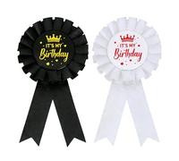 Pin de Cumpleaños,Broche de hojalata de tela satinada con texto en inglés "It's My Birthday",（Negro, blanco）