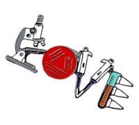 Pin de esmalte: microscopio y tubo de ensayo para investigadores