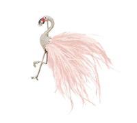 Pin de flamenco de aleación con piedras de circonita, exquisita artesanía, joyería, accesorios de ropa, mujeres y hombres, pin de flamenco de plumas de imitación, One Size, como se describe