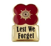 Pin de flor roja de amapola con texto en inglés "Lest We Forget", talla única, Metal